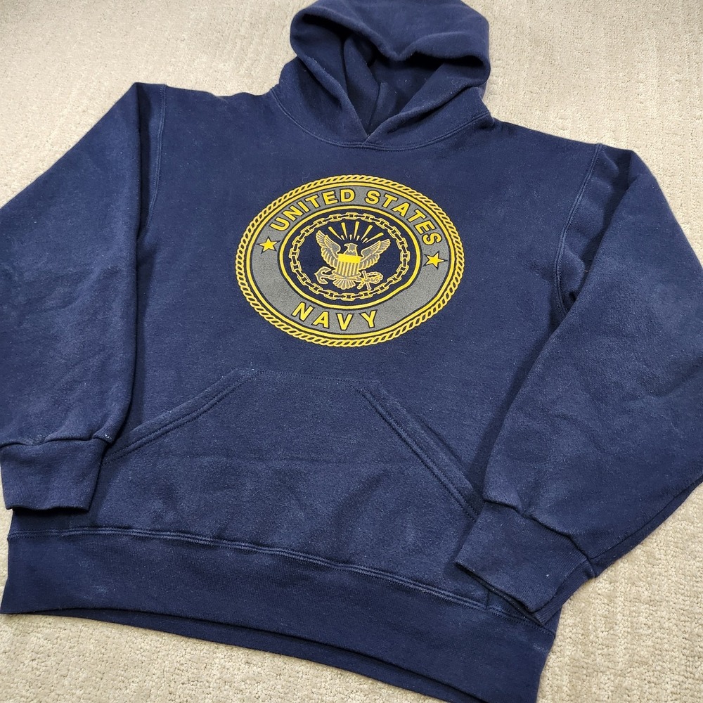 Vintage United States Navy Hoodie Men Small USA Made Soffe Blue Cotton Fleece